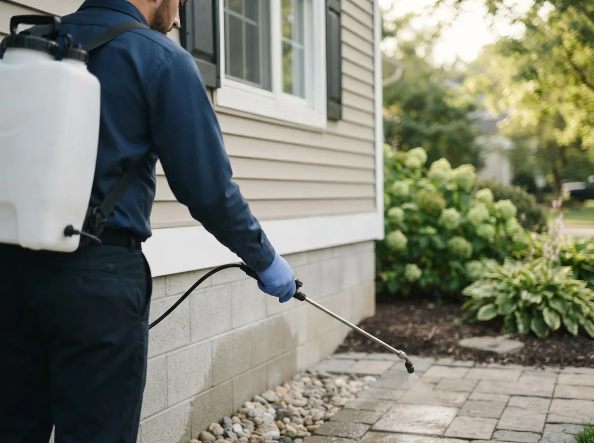 Pest control technician inspecting a home in Encino, NM